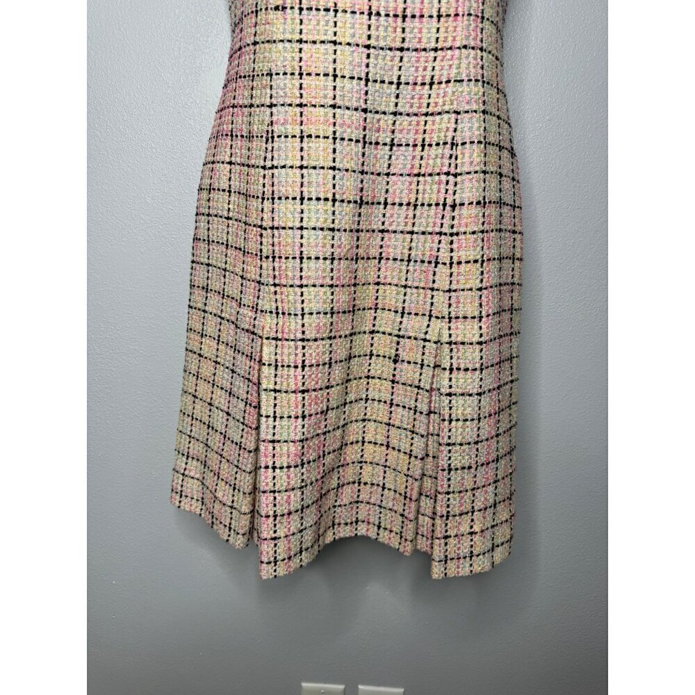 Talbots Silk Sleeveless Classic Tweed Shift Dress SZ 4 60s Pink Black Check USA - Picture 3 of 11